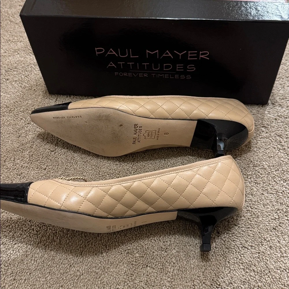 Paul Mayer Quilted Tan and Black Flats - Picture 3 of 4